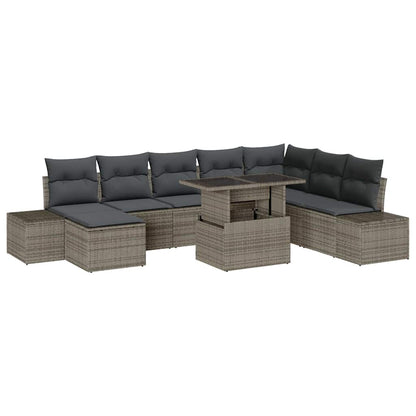 Garten-Sofa-Set mit Speicher 9 pcs Grau Poly Rattan