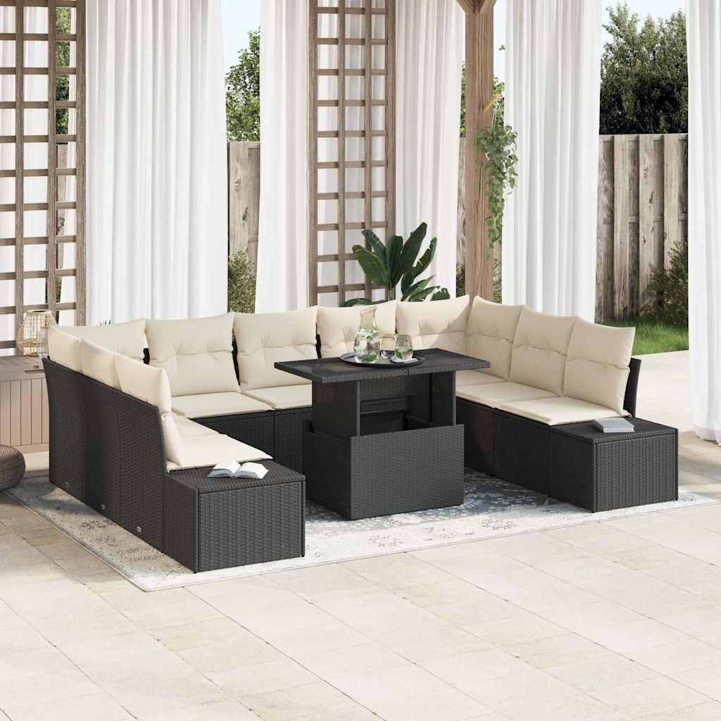 Garten-Sofa-Set mit Speicher 10 pcs Schwarz Poly Rattan