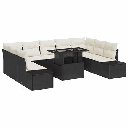 Garten-Sofa-Set mit Speicher 10 pcs Schwarz Poly Rattan