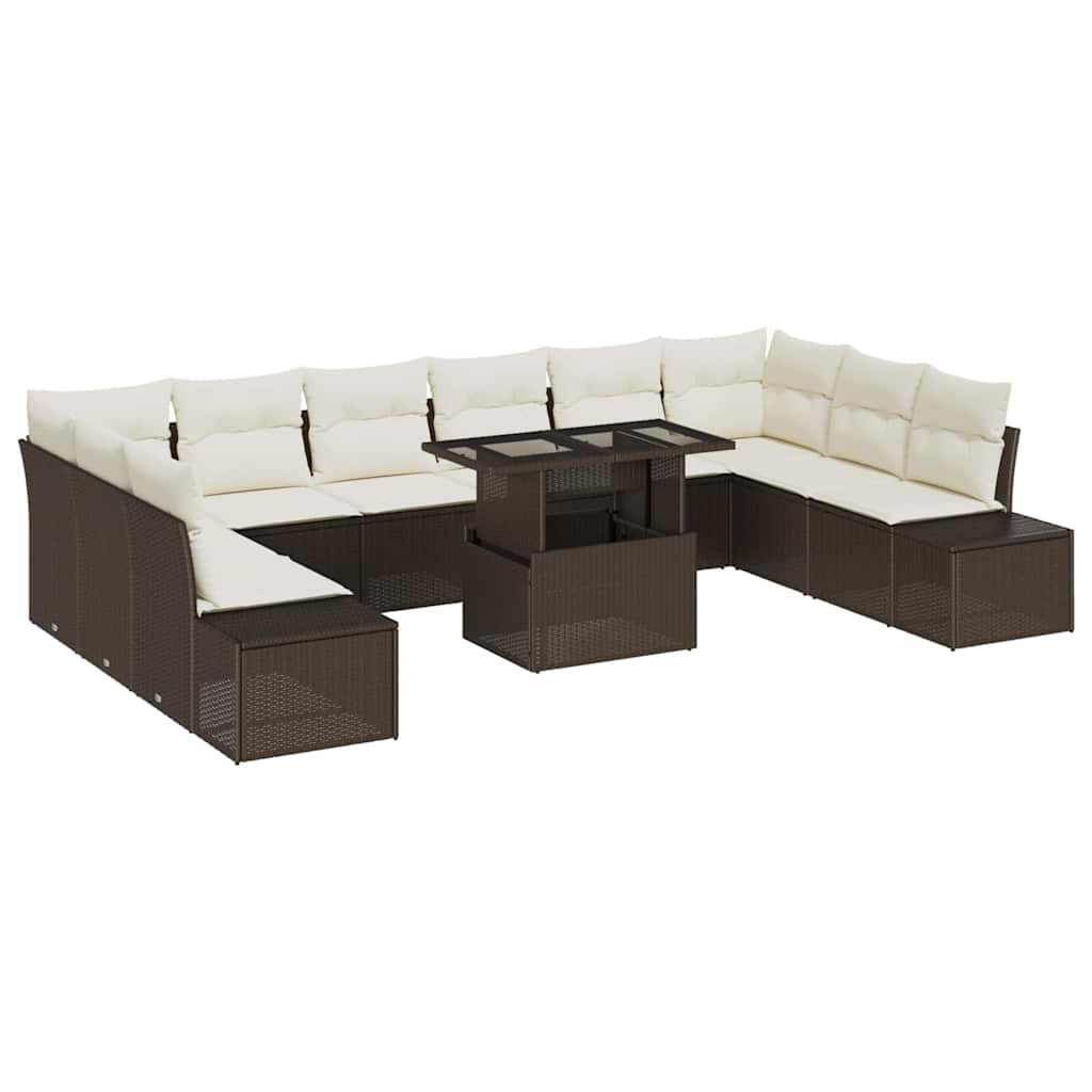 Garten-Sofa-Set mit Speicher 11 pcs Braun Poly Rattan