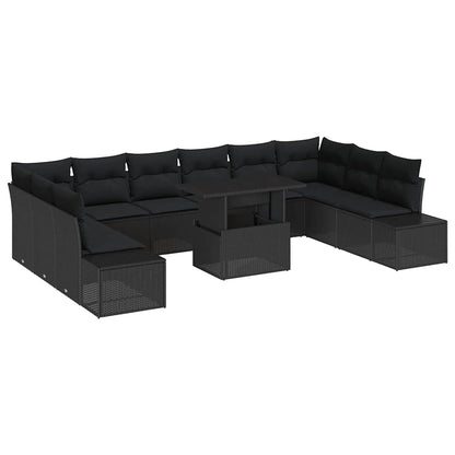 Garten-Sofa-Set mit Speicher 11 pcs Schwarz Poly Rattan