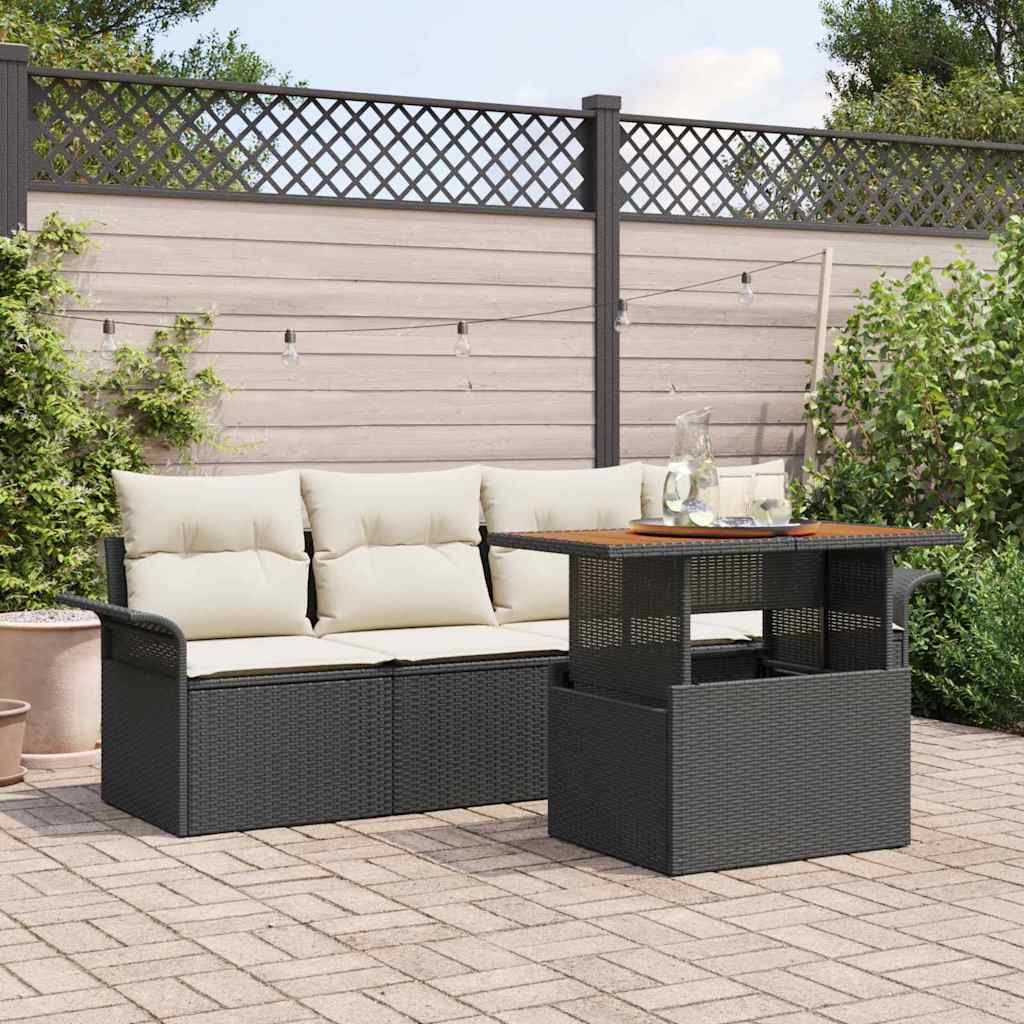 Garten-Sofa-Set mit Speicher 5 pcs Schwarz Poly Rattan