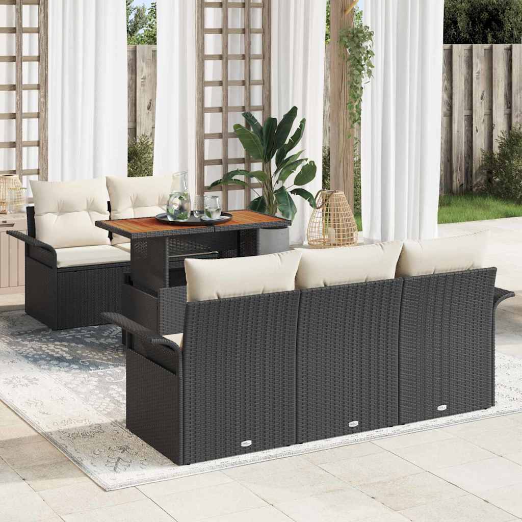 Garten-Sofa-Set mit Speicher 6 pcs Schwarz Poly Rattan