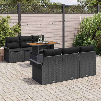 Garten-Sofa-Set mit Speicher 7 pcs Schwarz Poly Rattan