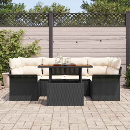 Garten-Sofa-Set mit Speicher 7 pcs Schwarz Poly Rattan
