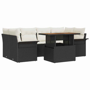 vidaXL Garten-Sofa-Set mit Speicher 7 pcs Schwarz Poly Rattan