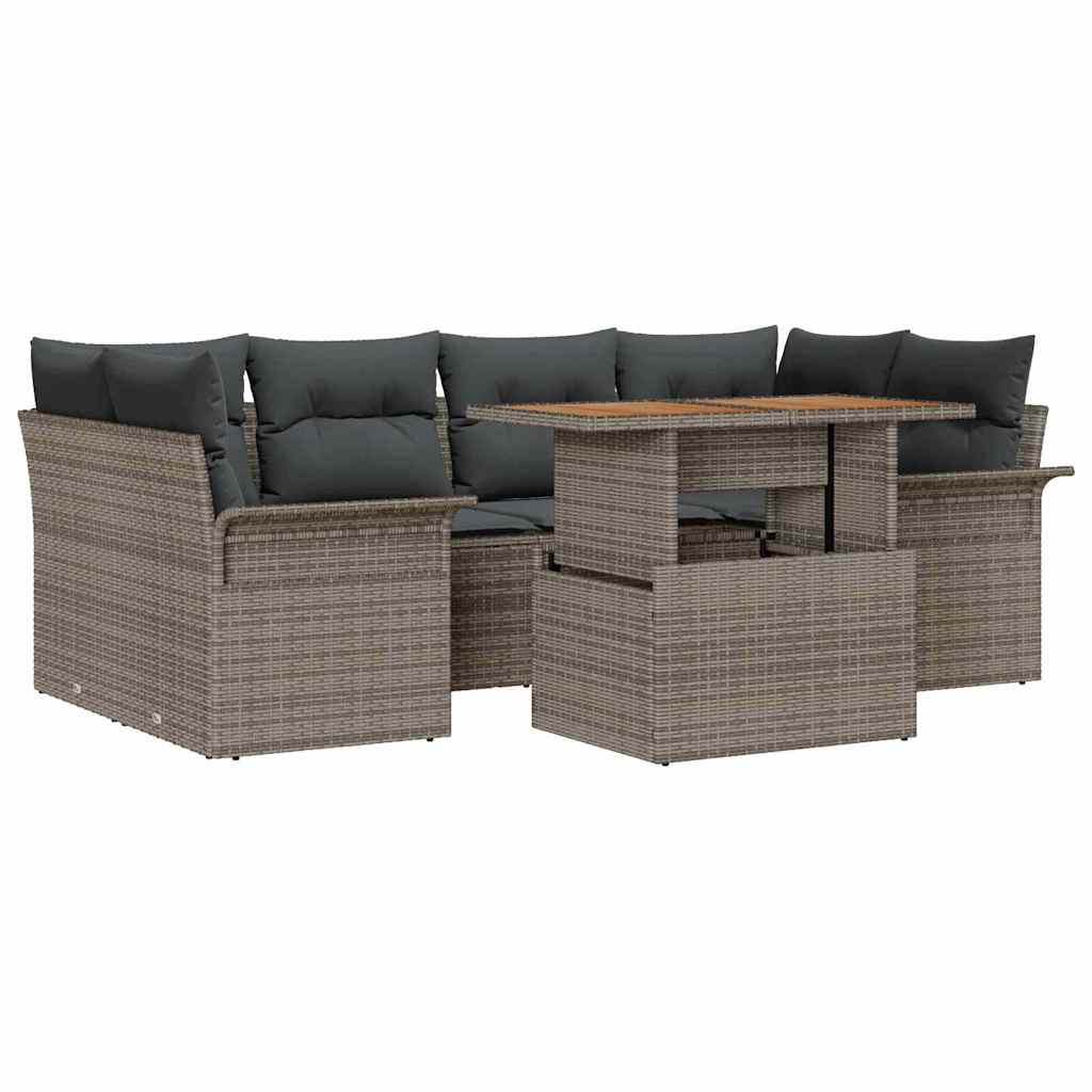 vidaXL Ensemble de canapés de jardin avec rangement 7 pcs Gris Résine tressée