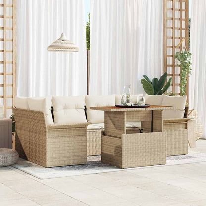 Garten-Sofa-Set mit Speicher 7 pcs Beige Poly Rattan