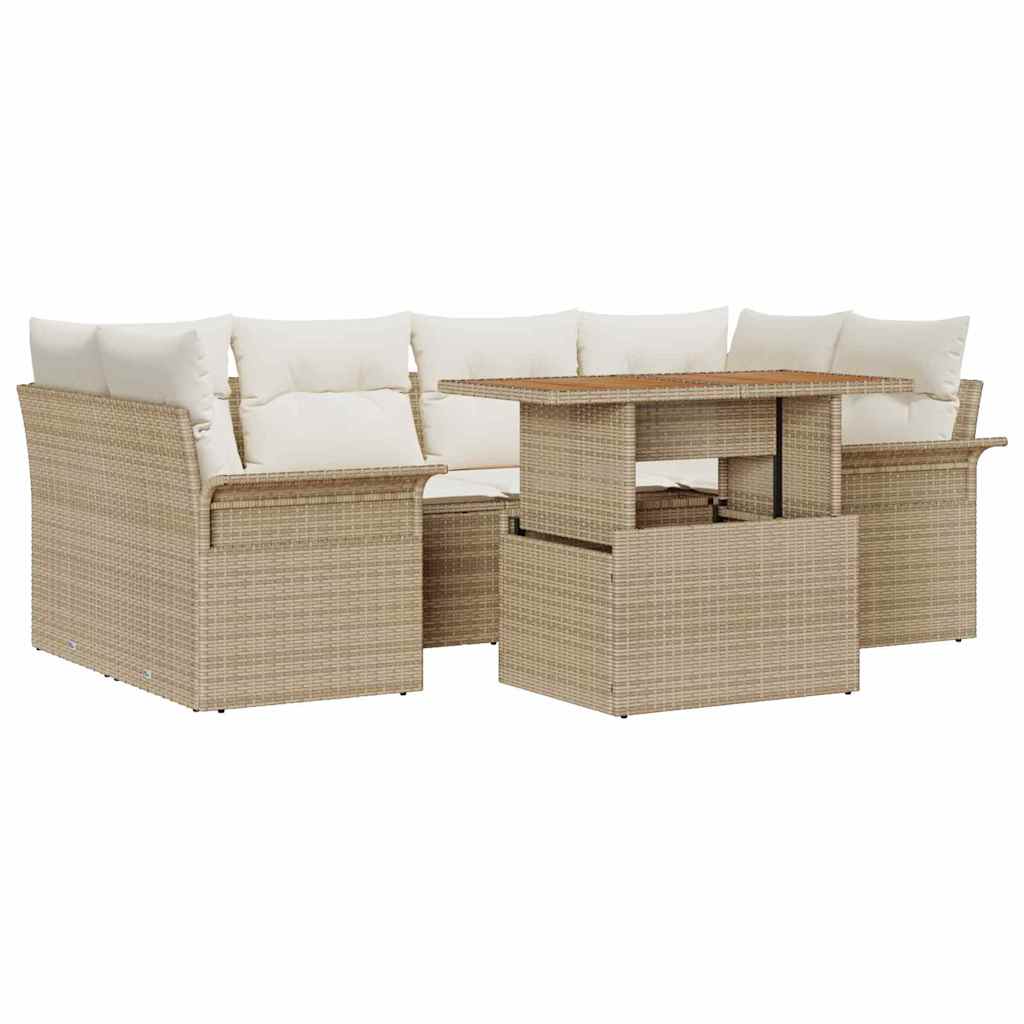 Garten-Sofa-Set mit Speicher 7 pcs Beige Poly Rattan