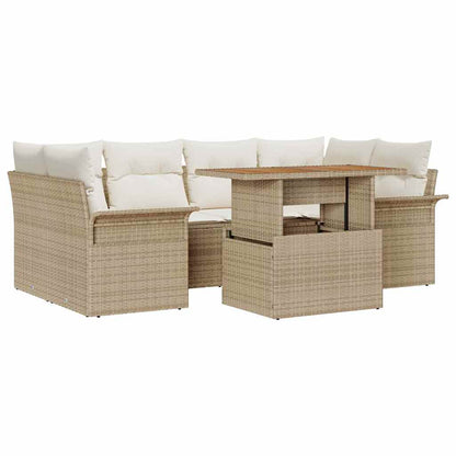 Garten-Sofa-Set mit Speicher 7 pcs Beige Poly Rattan
