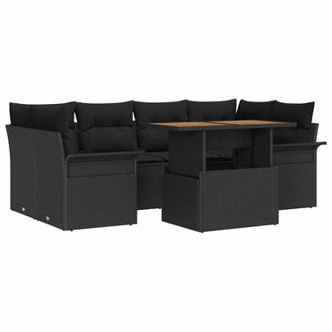 vidaXL Garten-Sofa-Set mit Speicher 7 pcs Schwarz Poly Rattan