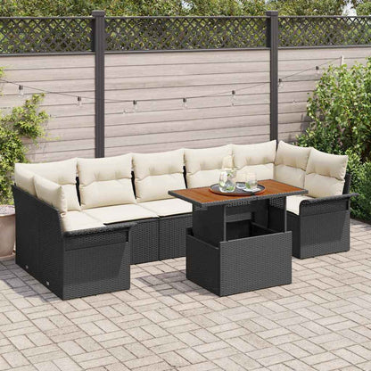 Garten-Sofa-Set mit Speicher 8 pcs Schwarz Poly Rattan