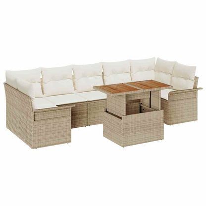 Garten-Sofa-Set mit Speicher 8 pcs Beige Poly Rattan