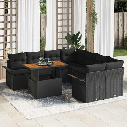 Garten-Sofa-Set mit Speicher 9 pcs Schwarz Poly Rattan