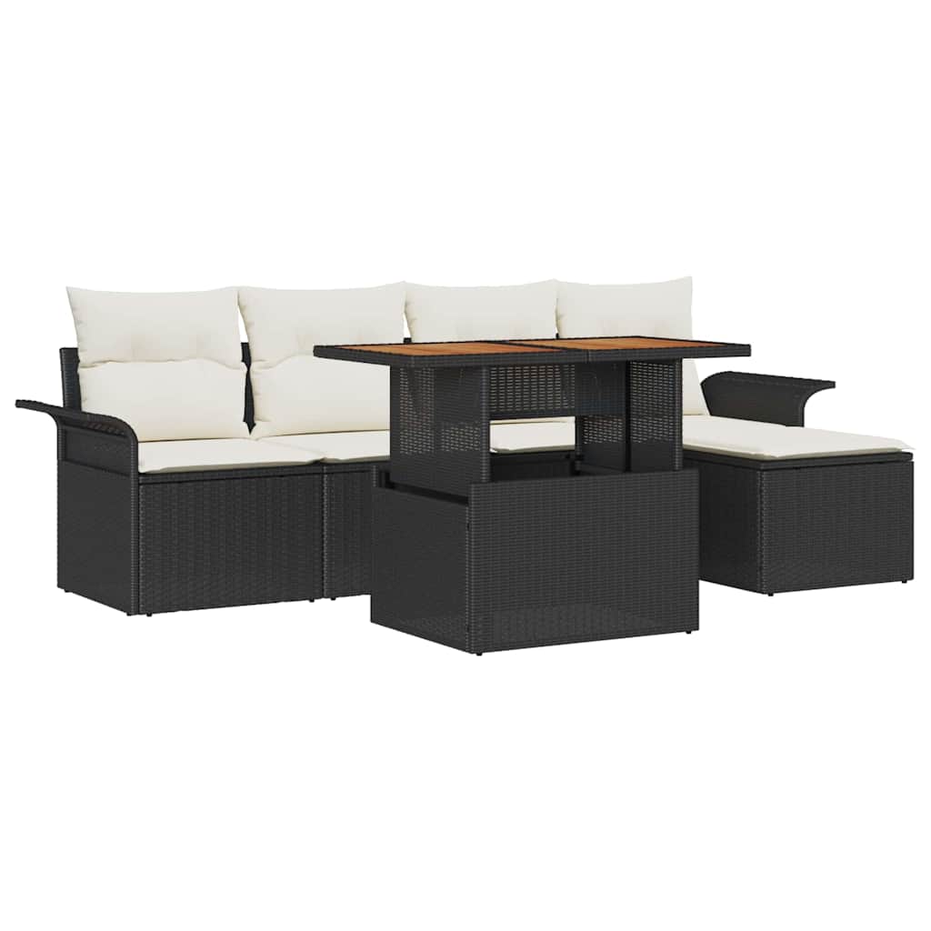 vidaXL Salon de jardin 6 pcs Noir Résine tressée avec rangement