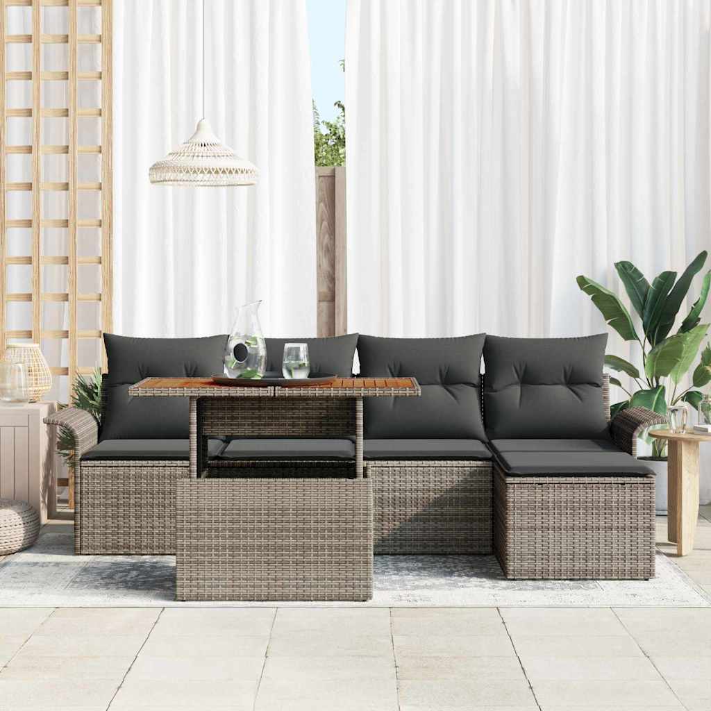 Garten-Sofa-Set mit Speicher 6 pcs Grau Poly Rattan
