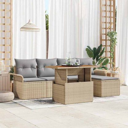 Garten-Sofa-Set mit Speicher 6 pcs Beige Poly Rattan