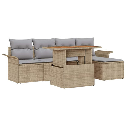 Garten-Sofa-Set mit Speicher 6 pcs Beige Poly Rattan