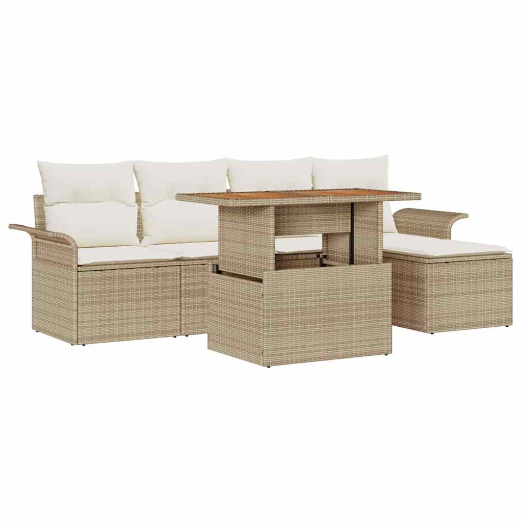 Garten-Sofa-Set mit Speicher 6 pcs Beige Poly Rattan