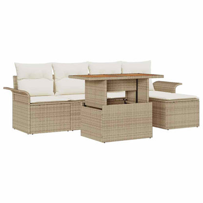 Garten-Sofa-Set mit Speicher 6 pcs Beige Poly Rattan