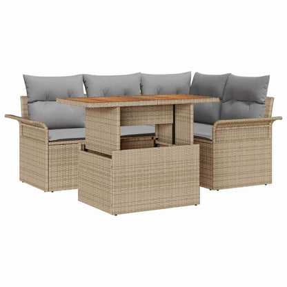 Garten-Sofa-Set mit Speicher 5 pcs Beige Poly Rattan