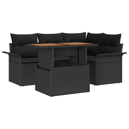 Garten-Sofa-Set mit Speicher 5 pcs Schwarz Poly Rattan