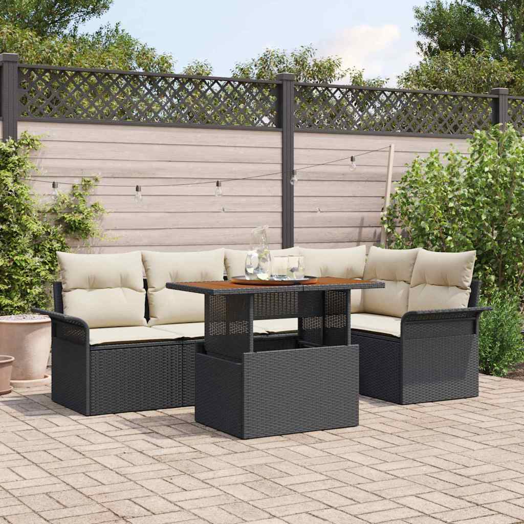 Garten-Sofa-Set mit Speicher 6 pcs Schwarz Poly Rattan