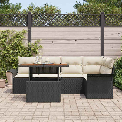 Garten-Sofa-Set mit Speicher 6 pcs Schwarz Poly Rattan