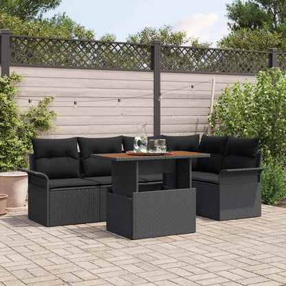 Garten-Sofa-Set mit Speicher 6 pcs Schwarz Poly Rattan