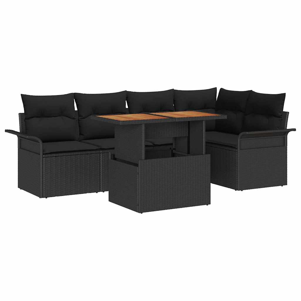 Garten-Sofa-Set mit Speicher 6 pcs Schwarz Poly Rattan
