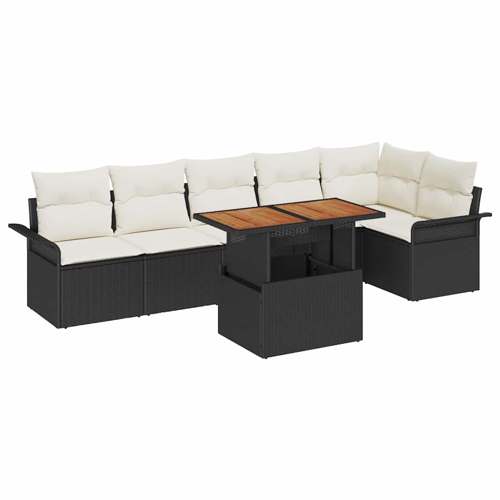 Garten-Sofa-Set mit Speicher 7 pcs Schwarz Poly Rattan