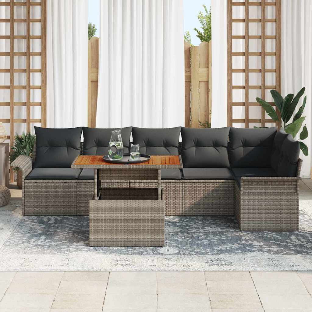 vidaXL Garten-Sofa-Set mit Speicher 7 pcs Grau Poly Rattan