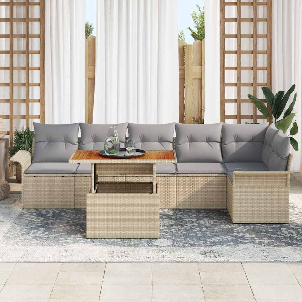vidaXL Garten-Sofa-Set mit Speicher 7 pcs Beige Poly Rattan
