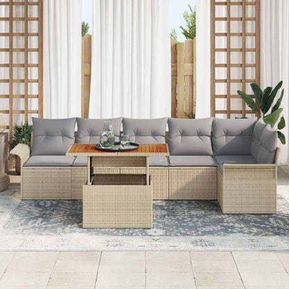 vidaXL Garten-Sofa-Set mit Speicher 7 pcs Beige Poly Rattan