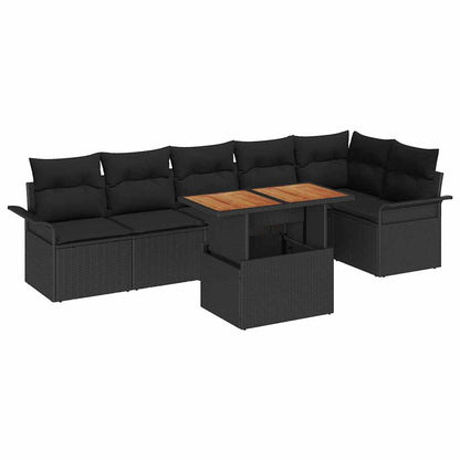 Garten-Sofa-Set mit Speicher 7 pcs Schwarz Poly Rattan