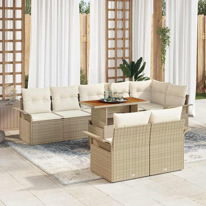 Garten-Sofa-Set mit Speicher 9 pcs Beige Poly Rattan