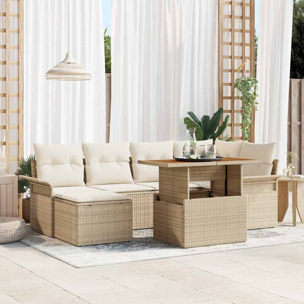 Garten-Sofa-Set mit Speicher 7 pcs Beige Poly Rattan