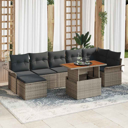 Garten-Sofa-Set mit Speicher 8 pcs Grau Poly Rattan