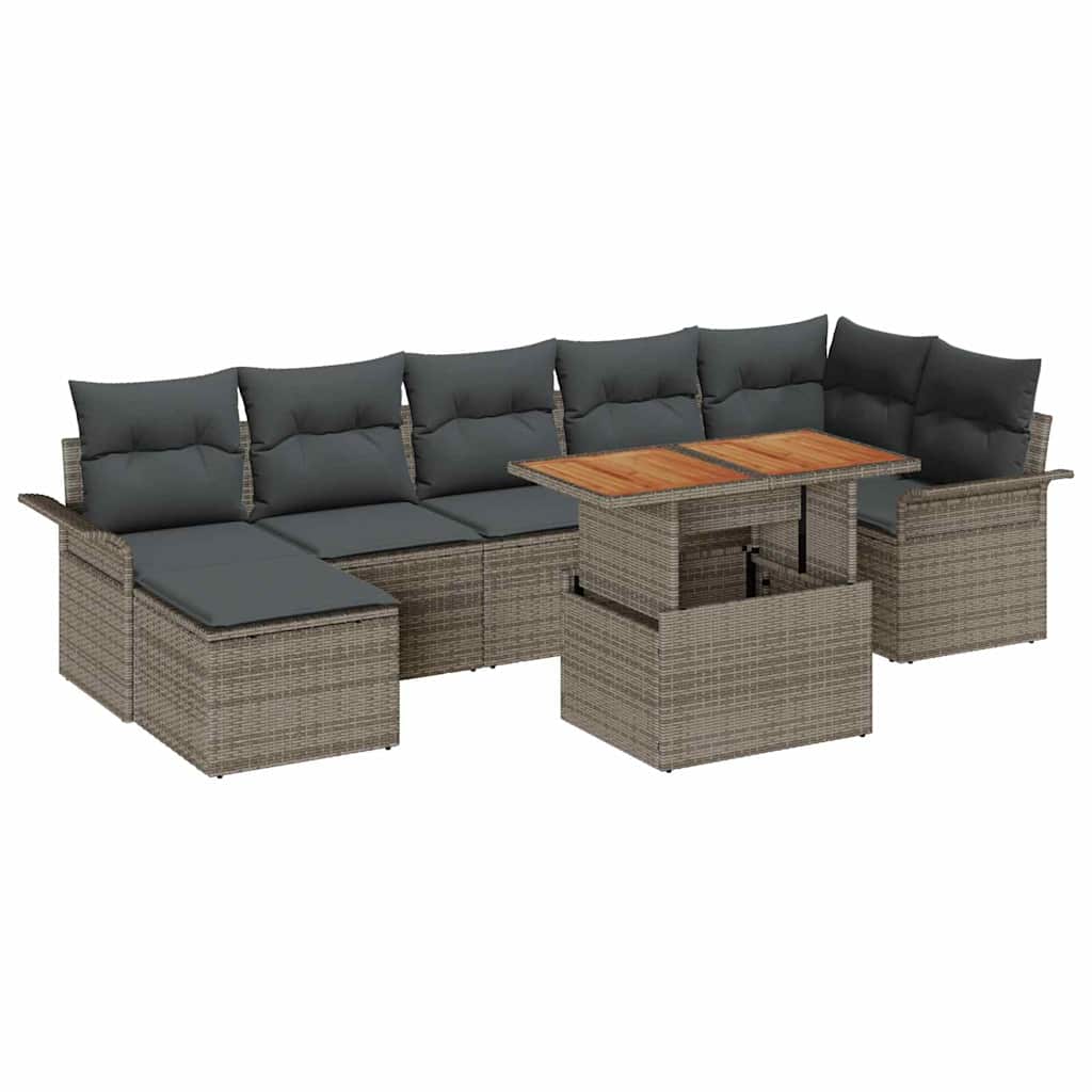 Garten-Sofa-Set mit Speicher 8 pcs Grau Poly Rattan