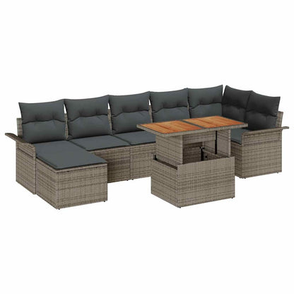 Garten-Sofa-Set mit Speicher 8 pcs Grau Poly Rattan