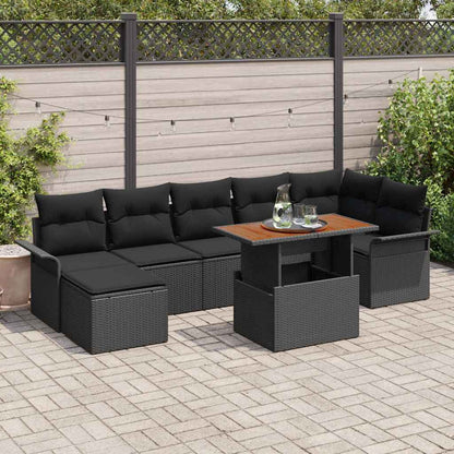Garten-Sofa-Set mit Speicher 8 pcs Schwarz Poly Rattan