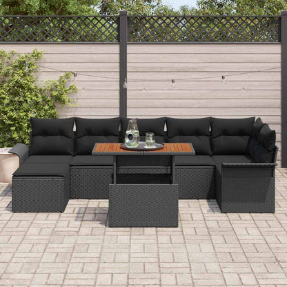 Garten-Sofa-Set mit Speicher 8 pcs Schwarz Poly Rattan