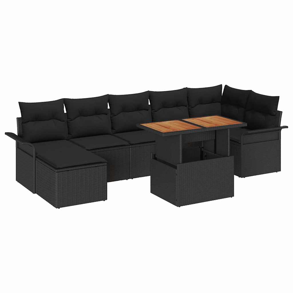 Garten-Sofa-Set mit Speicher 8 pcs Schwarz Poly Rattan