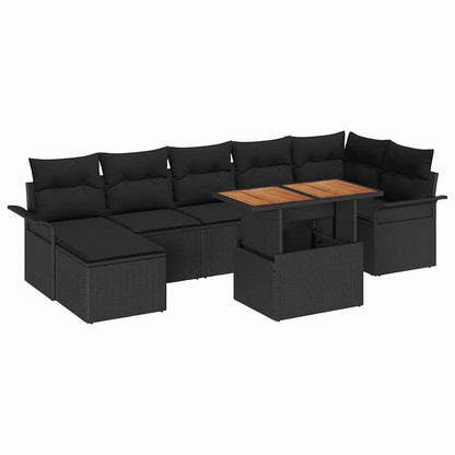 Garten-Sofa-Set mit Speicher 8 pcs Schwarz Poly Rattan