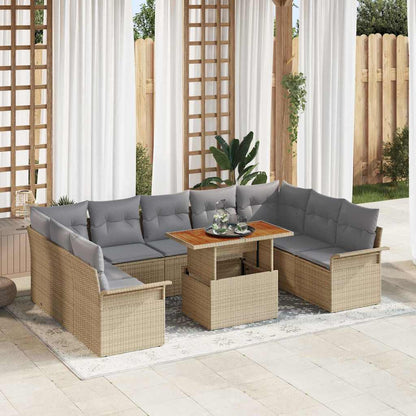 Garten-Sofa-Set mit Speicher 10 pcs Beige Poly Rattan