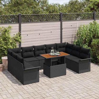 Garten-Sofa-Set mit Speicher 10 pcs Schwarz Poly Rattan