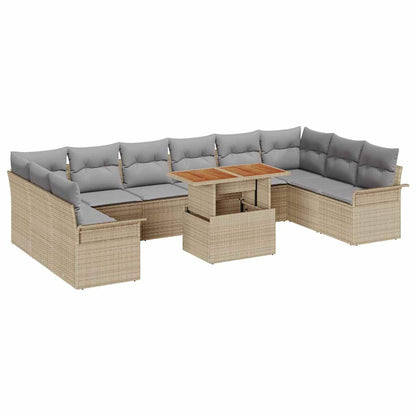 Garten-Sofa-Set mit Speicher 11 pcs Beige Poly Rattan