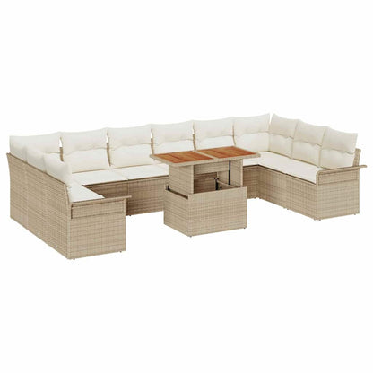 Garten-Sofa-Set mit Speicher 11 pcs Beige Poly Rattan