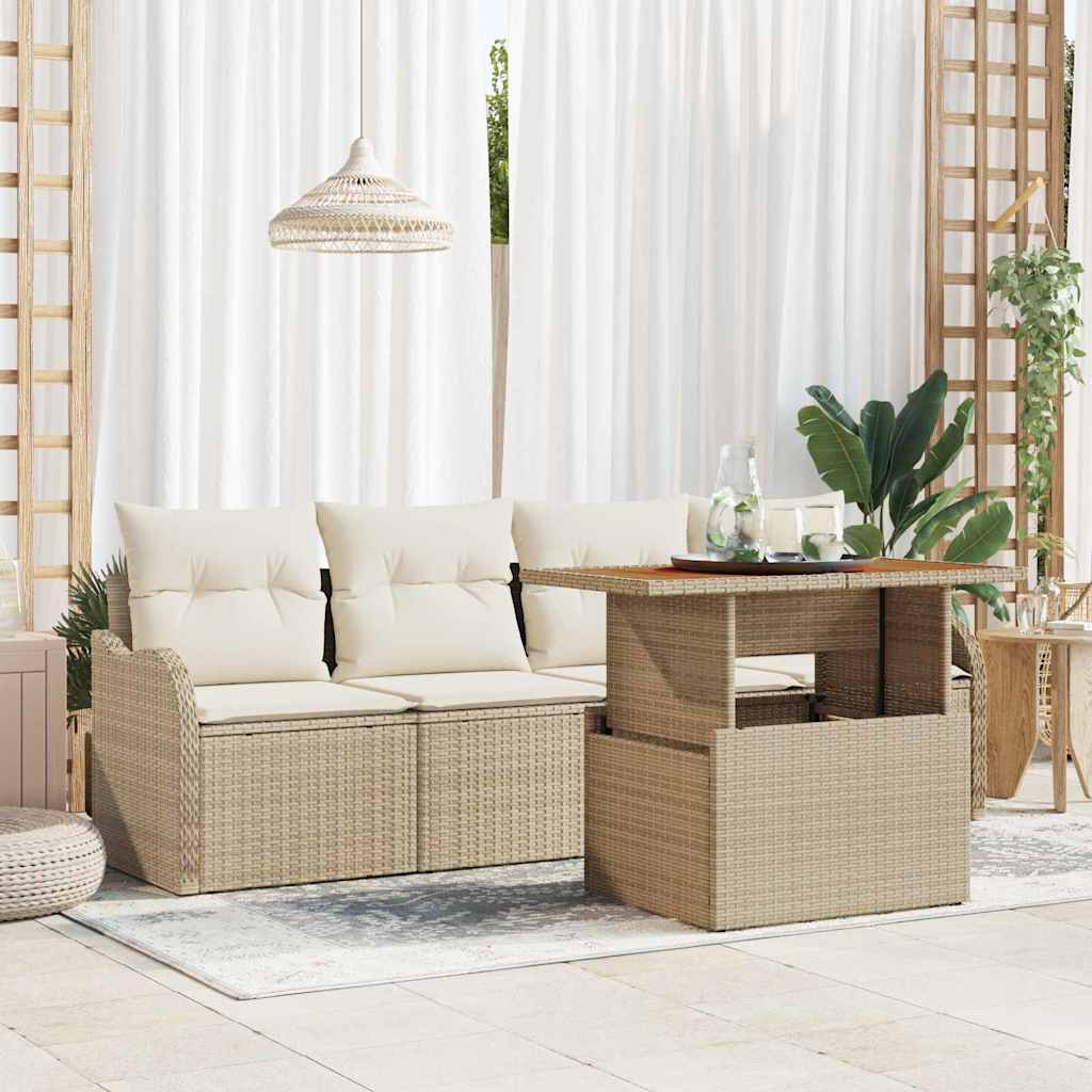Gartensofa-set mit Speicher 5 pcs Beige Poly-Rattan