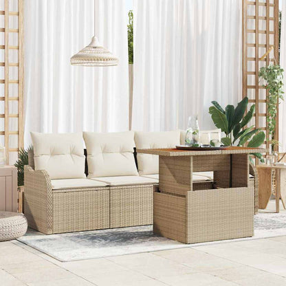 Gartensofa-set mit Speicher 5 pcs Beige Poly-Rattan